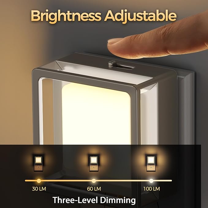DORESshop Night Light, Night Lights Plug into Wall,2 Pack 3000K LED Nightlight with Adjustable Brightness, Automatic Night Light Plug in with Light Sensor for Bathroom Hallway Room Decor, Silver