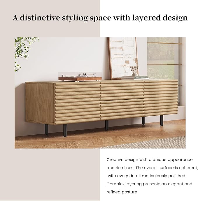 Mid-Century Modern Television Stand, Media Console with Storage Doors, Entertainment Center for TVs up to 60 Inch, Fluted TV Consoles for Living Room,Bedroom