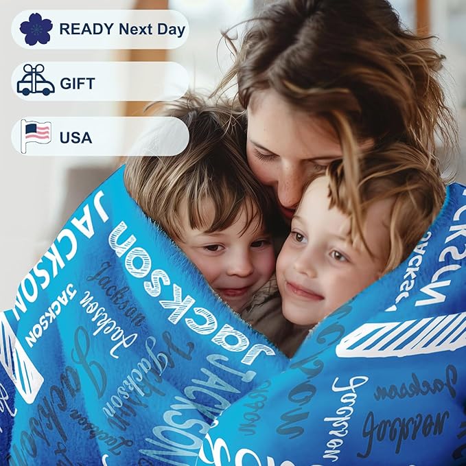 Ships Next Day, Personalized Blanket for Teen Boys Girls, Custom Blanket with Name Customized Flannel Throw Christmas Birthday Blanket Gifts for Kids or Adult