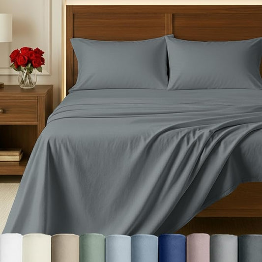 California Design Den 100% Egyptian Cotton Sheets California King Size Set - Certified Authentic Luxury, Soft Sateen, Deep Pockets, Breathable and Durable Bedding Sheets & Pillowcases Set - Grey