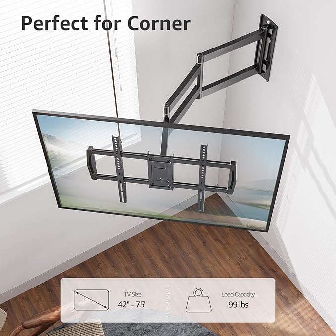 MOUNTUP Full Motion TV Wall Mount with 30” Extension & Tilt & Swivel for Most 42-75 Inch TVs, Long Arm TV Mount Corner Bracket Articulating Arm Mount, Max VESA 600x400mm and Up to 99 lbs, MU0057-L