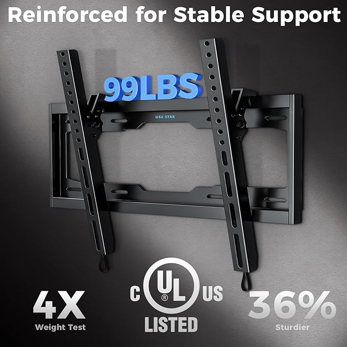 UL Listed Tilting Low Profile TV Wall Mount - Holds Most 26-60 Inch TVs Up to 99 lbs, Quick Release Lock, Max VESA 400x400mm, Fits 8''-16'' Studs - by USX STAR
