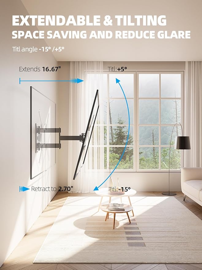 USX STAR UL Listed Full Motion TV Wall Mount for 26-60 Inch TV Mounts Up to 77 lbs, Max VESA 400x400mm, Wall Mount TV Bracket with Swivel, Tilting, Leveling Adjust & Extendable Arm