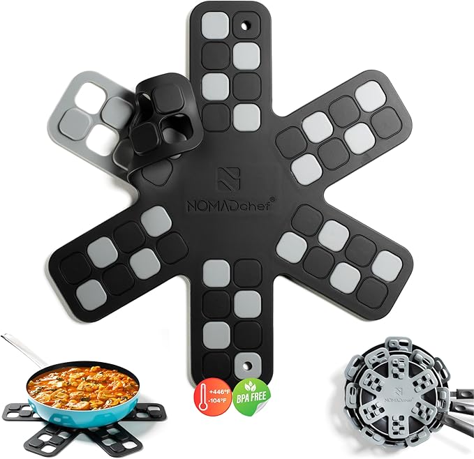 Dual-Use Silicone Pan Protectors for Stacking & Trivets for Hot Dishes | Silicone Trivet Mat | Perfect for Pot and Pan Protectors For Stacking | Cookware Protectors For Stacking (S-BLK/GREY)