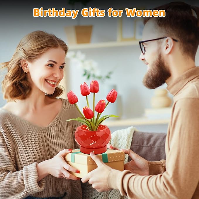 Birthday Gifts for Women,Tulips Flower Touch Lamp,Rechargeable Cordless Lamps 3-Colour Dimming Small Night Light for Festival,Restaurant,Bedroom,Office Home Decor Gifts for Mom