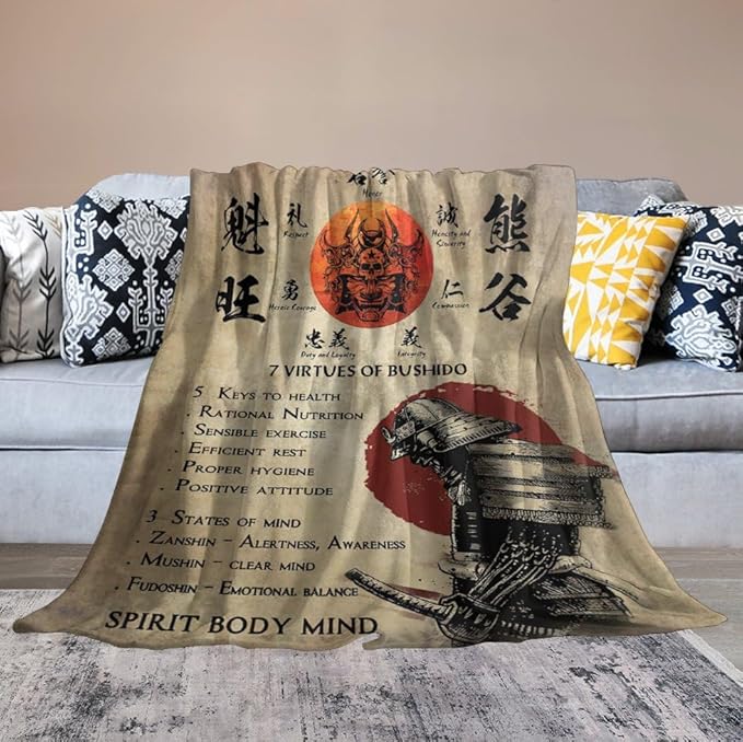 Samurai Warrior Throw Blanket - Japanese Gifts for Boys Men Kids Adults - Soft Warm Cozy Fleece for Couch Sofa Bed 40"x50"