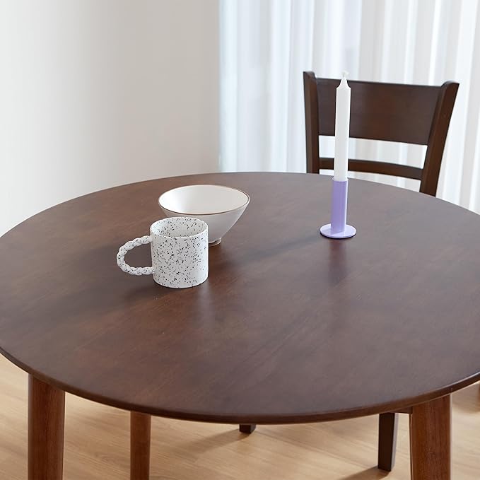 Livinia Aslan 35.4" Round Wooden Dining Table/Mid Century Modern Malaysian Oak Kitchen Table (Walnut)