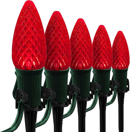 Wintergreen Lighting 25' OptiCore LED C9 Red Pathway Christmas Lights, Heavy Duty Bulbs for Driveway, Walkway Marker, 5" Commercial PathPRO Stakes, 18 Gauge Green Wire