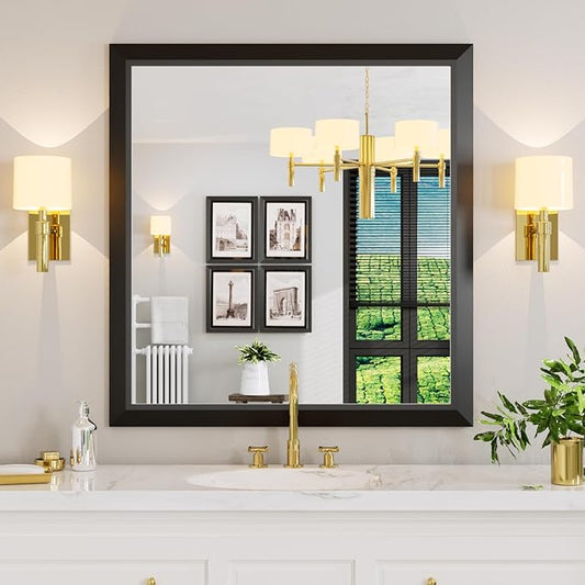 Amorho Black Bathroom Mirror, 40x38 Inch Thick Metal Framed Wall Mirrors for Over Sink, Bedroom, Living Room, Entryway, Rectangle Wall-Mounted Mirrors(Horizontal/Vertical).