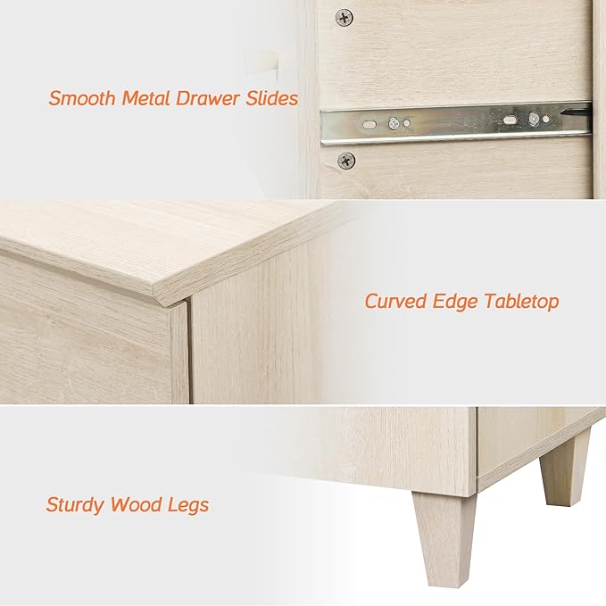 WAMPAT Dresser with 6 Drawers, Bedroom 70.8" Wide Wood Chest of Drawers, Modern Closet Storage Organizer Dressers w/Solid Wood Legs for Living Room, Children's Room, Nursery, Light Oak