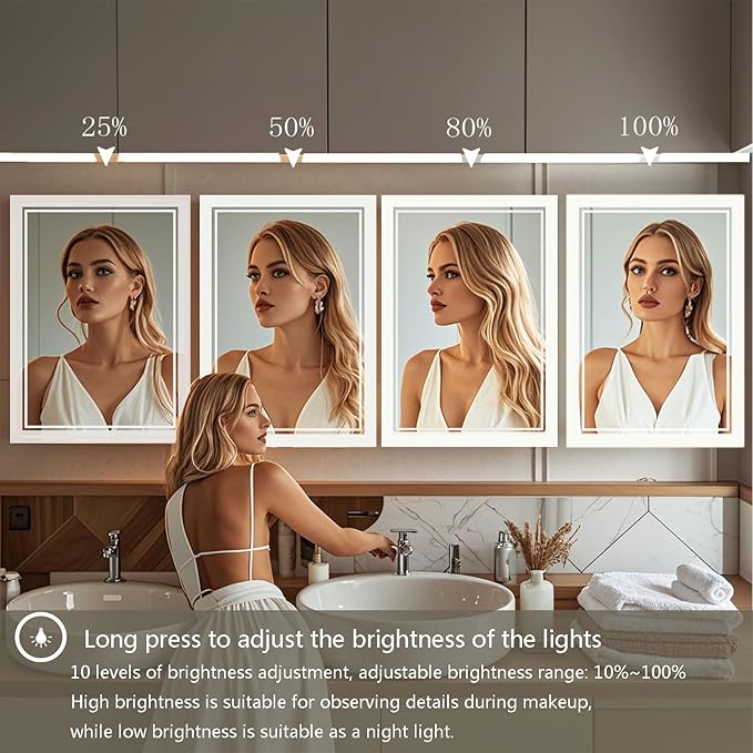 28 x 36 Inch Wall-Mounted Bathroom Mirror with LED-Lights - Frame Vanity Mirrors (28" x 36", Rectangle)