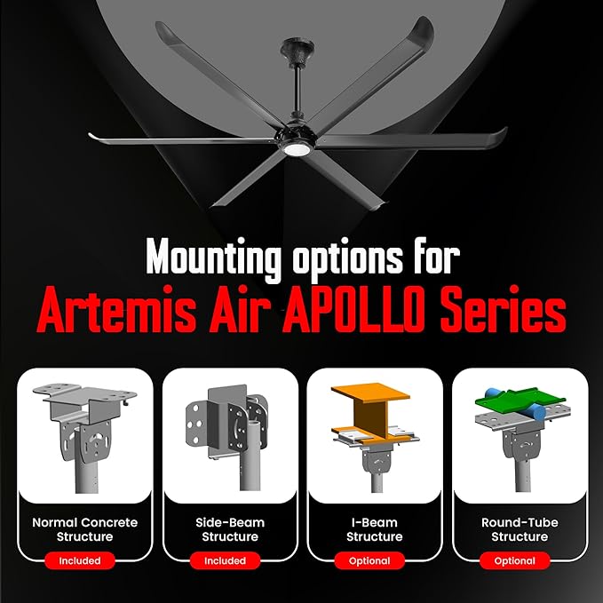 100 Inch Ceiling Fan Indoor/Outdoor 8.3ft HLVS Industrial PMSM Motor - Black Modern Big Ceiling Fan With Remote & Light for Living Room, Patio, Garage (Apollo 100")