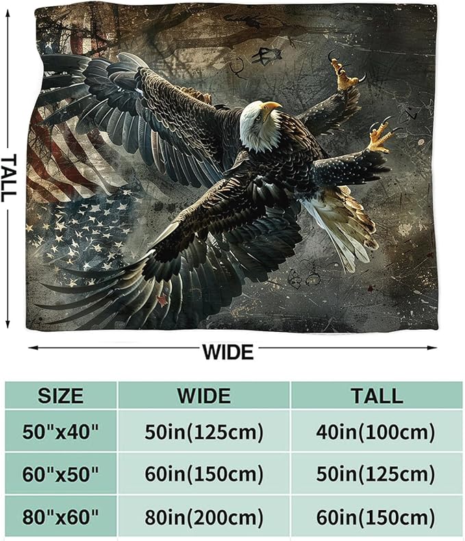 Tijuboni American Eagle Throw Blanket Eagle Gifts for Women Men Girls Boys Kids Adults Soft Flannel Fleece Blanket for Couch Sofa Bed Home Decor 50"x60"