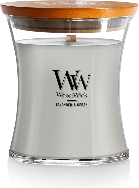 WoodWick Lavender & Cedar Holiday Candle Gifts for Women and Men, 9.7 oz Medium Hourglass Candle with Crackling Wick