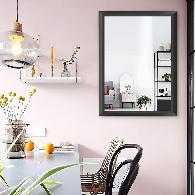 Amorho Black Bathroom Mirror, 24x36 Inch Thick Metal Framed Wall Mirrors for Over Sink, Bedroom, Living Room, Entryway, Rectangle Wall-Mounted Mirrors(Horizontal/Vertical).