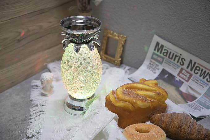 YAKii 9.5" Pineapple LED Color Changing Shine Lamp,Swirling Water Waves Lamp Kid Safe Battery/USB Cable Operated,Table Lamp Candle Holder Table Decoration Silver(Pack of 2)