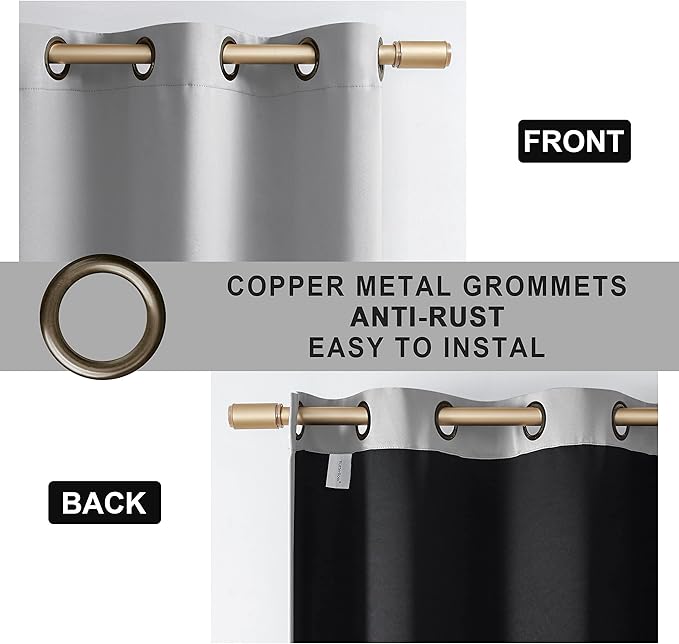 100% Blackout 330 GSM Curtain Panels , Heat and Full light Blocking Drapes with Grommets for Bedroom,Thermal Insulated Window Treatment Drapes for Living Room (Light Grey, 2 Panels,52 x 63inch)