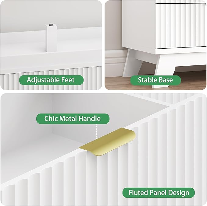 Fluted Dresser for Bedroom with 8 Drawers, 48" Wide Modern Chest of Drawers with Metal Handle, Wooden Dresser TV Stand, Wood Closet Clothes Storage Drawer Organizer for Living Room, Hallway, White