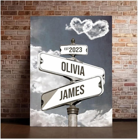 Personalized Canvas Vintage Street Sign For Couple, Crossroads StreetSign Best Gift For Сouple, Custom Name And Date VintageStreet Sign Art Canvas Of Poster #10