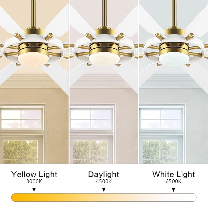 ELEHINSER 80 Inch Ceiling Fan with Lights and 3 Downrods, 8 Plywood Blades, 6-Speed Noiseless Reversible DC Motor, 3CCT, Windmill Ceiling fan for Kitchen Bedroom Living Room, Brass and White