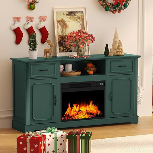 ARTPOWER Fireplace TV Stand for TV up to 65'', Consoles Cabinet with Adjustable Shelves, Modern Entertainment Center with Storage for Living Room, Green