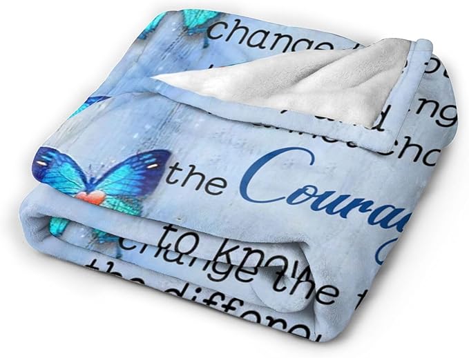 Tijuboni Christian Serenity Prayer Throw Blanket Blue Butterfly Gifts for Women Men Girls Boys Kids Adults Soft Flannel Fleece Blanket for Couch Sofa Bed Home Decor 40"x50"
