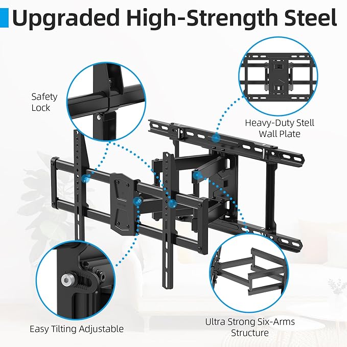 USX STAR Full Motion TV Wall Mount 24 inch Studs for Most 42-86 Inch TVs, Adjustable TV Wall Mount Swivel and Tilt, Loading 110 LBS, Max VESA 600x400mm, Fits 16", 18", 24" Studs