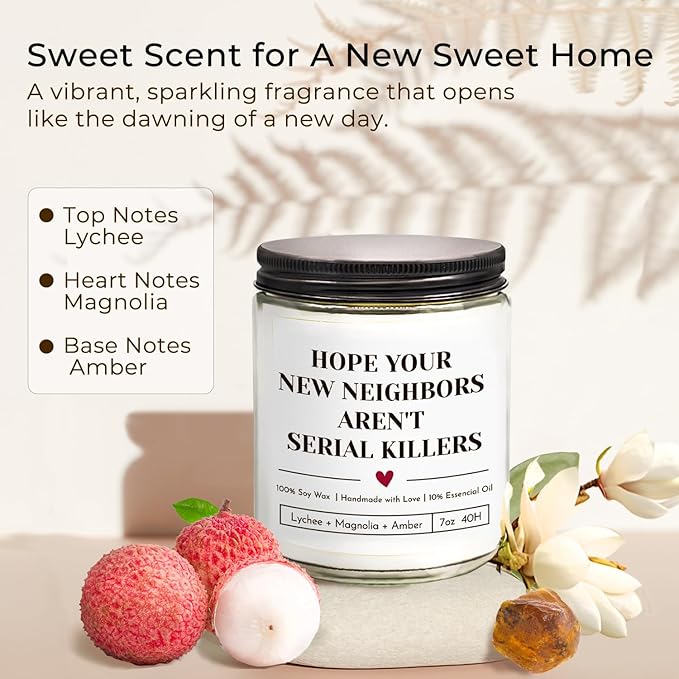 Housewarming Gifts New Home, Funny Housewarming Gifts, New Home Gift Ideas, 9 oz Jar Candle, Fruit Sweet Scent (New Neighbors)