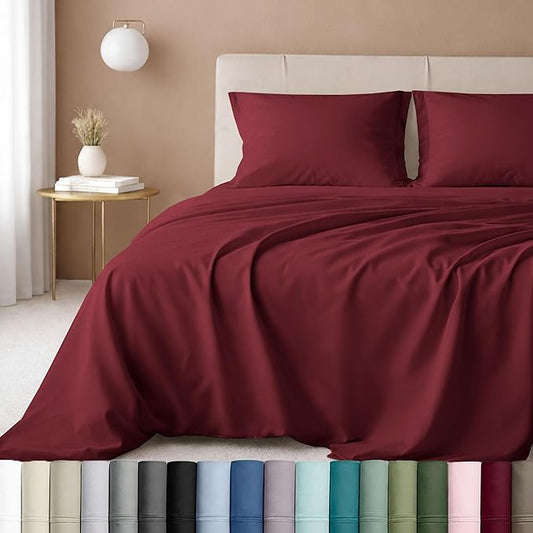 California Design Den Queen Sheet Set - Luxury 600 Thread Count 100% Cotton Bed Sheets Queen Size, Sateen Weave, Cooling Queen Bed Sheets Set, Hotel-Quality Bedding - Brick Red