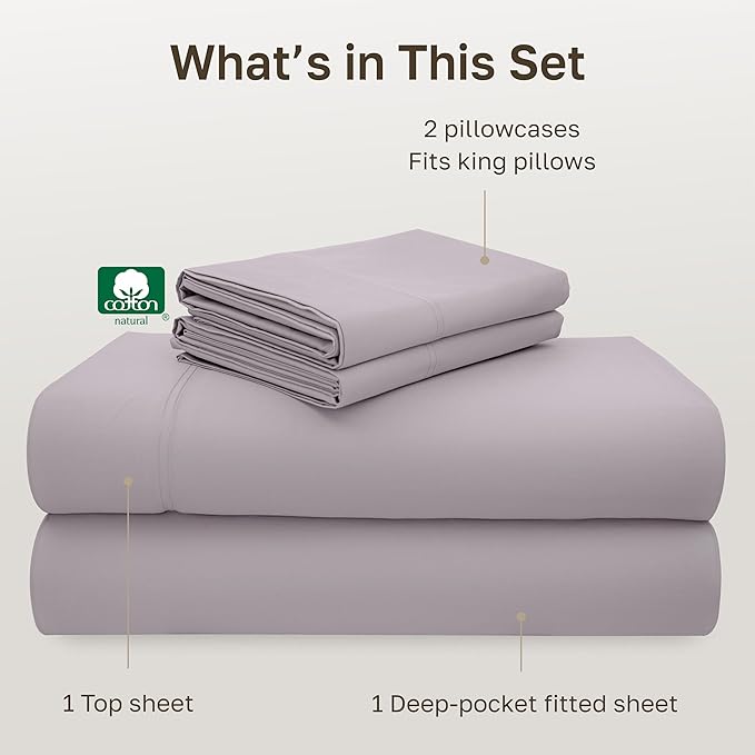 California Design Den California King Sheet Set - 100% Cotton, 600 Thread Count Deep Pocket Cal King Sheet Set, Luxury Soft Hotel-Quality Sheets Sateen Weave - Lavender
