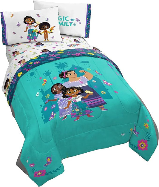 Jay Franco Disney Encanto Sister Magic 5 Piece Full Bed Set - Includes Reversible Comforter & Sheet Set - Super Soft Fade Resistant Polyester (Official Disney Product)