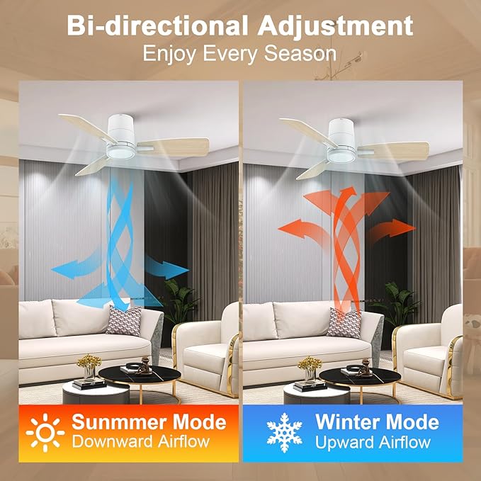 Ceiling Fans with Lights,42 inch,Quiet Reversible Motor,Easy to Install,6 Speeds,3CCT,Timer, White Modern Ceiling Fan for Living Room, Bedroom, Kitchen, Dining room, Office
