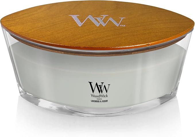 WoodWick Lavender & Cedar Holiday Candle Gifts for Women and Men, 16 oz Ellipse Candle with Crackling Wick