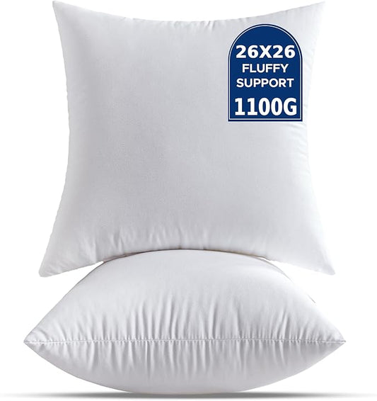 26 x 26 Throw Pillow Inserts Pack of 2 Large White Decorative Square Pillows for Couch Bed Sofa Cushion Sham Stuffer Indoor
