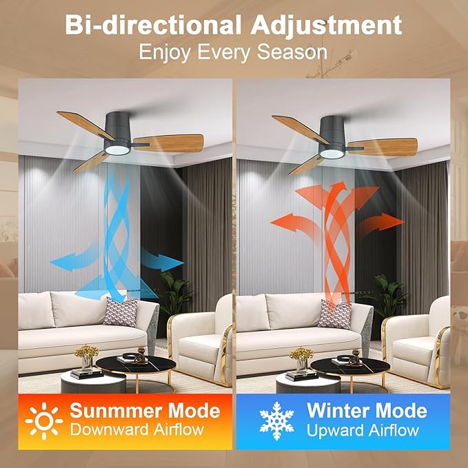 Ceiling Fans with Lights,42 inch,Quiet Reversible Motor,Easy to Install,6 Speeds,3CCT,Timer, Black Modern Ceiling Fan for Living Room, Bedroom, Kitchen, Dining room, Office