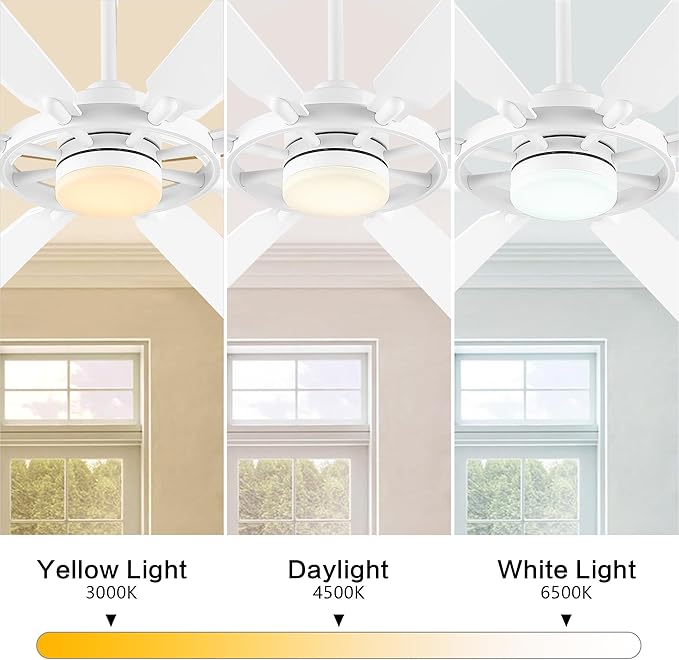 ELEHINSER 80 Inch Ceiling Fan with Lights and 3 Downrods, 8 Plywood Blades, 6-Speed Noiseless Reversible DC Motor, 3CCT, Windmill Ceiling fan for Kitchen Bedroom Living Room, Gloss White