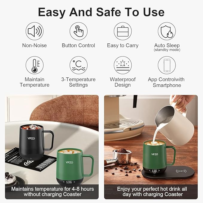 Temperature Control Smart Mug, Self Heating Coffee Mug LED Display, 180 Min Battery Life - Hot up to 149℉ Fast Wireless Charger Base Improved Design Coffee Serving Sets (12oz, Turquoise)