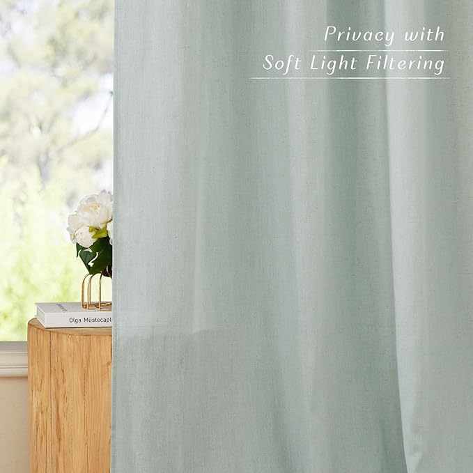 NICETOWN Flax Linen Sage Green 120 inch Curtains for Bedroom, Grommet Privacy Added with Light Filtering Linen Window Treatments for Farmhouse/Living Room, W55 x L120, 2 Panels