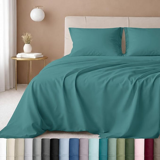 California Design Den Twin XL Bed Sheets Cotton Set - Luxury 600 Thread Count Sateen, 100% Cotton Sheet Set with Deep Pockets, Soft Hotel-Quality Bedding - Teal Sheets