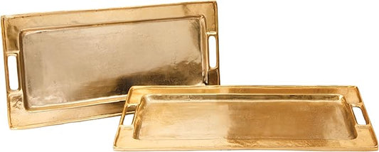 Decorative Gold Trays by Objet D’Art, Beaufort Rectangular Bar Tray for Living Room, Ottoman and Coffee Table, Set of 2 Trays for Candles, Liquor, and Centerpieces