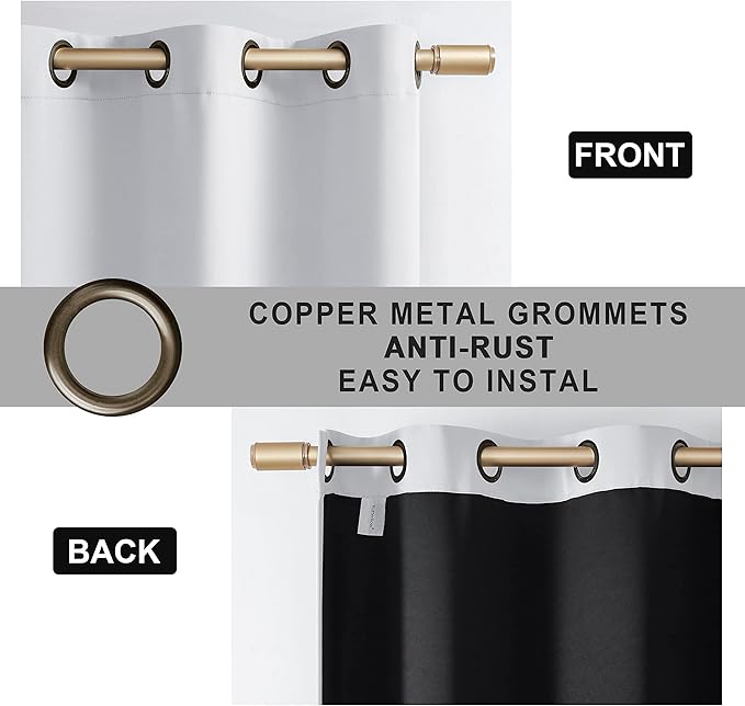 100% Blackout Curtain Panels, 80 inches 2 Panel Sets, Heat and Full Light Blocking Drapes with Grommets for Bedroom, Thermal Insulated Window Treatment Drapes for Nursery (Greyish White, 52Wx80L)