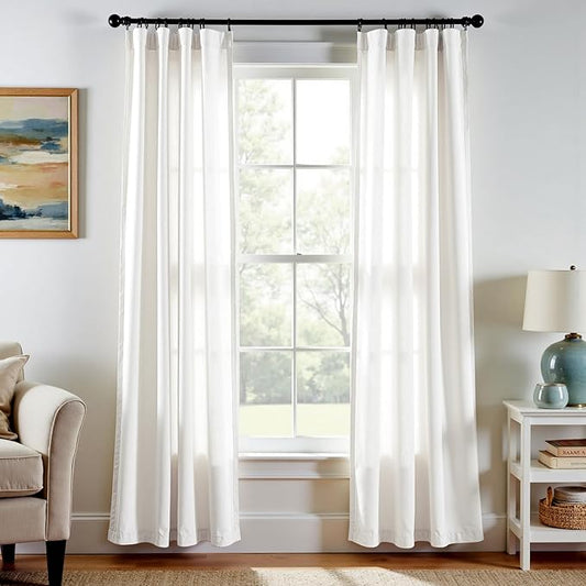 jinchan Off White Linen Blend Curtains 84 inch Length 2 Panel for Bedroom Bathroom, Cottage Core Style 38 inch Wide Drapes with Rod Pocket Back Tab(38W x 84L, Off White)