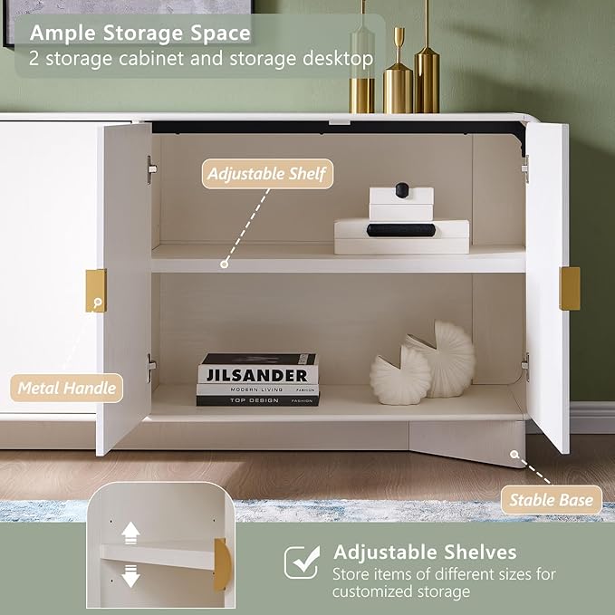 70" Modern TV Stand for TVs Up to 80 inches, 30" Tall Entertainment Center with Storage and Adjustable Shelves, TV Console with Curved Profile Design, Media Console for Living Room, White