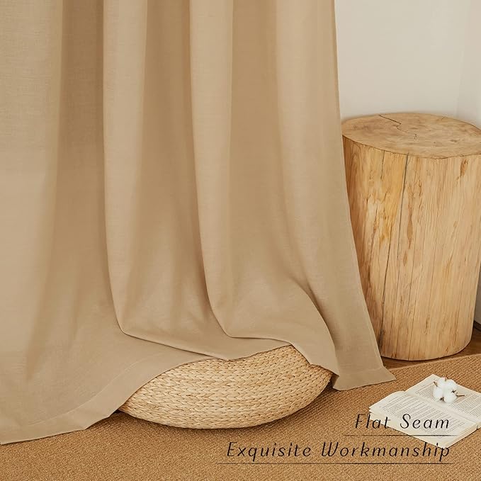 NICETOWN Rustic Linen 144 inch Long Curtains for Living Room, Grommet Privacy Added Thick Linen Weave with Light Filter Window Curtains & Drapes for Bedroom, Burlap, W55 x L144, 2 Panels