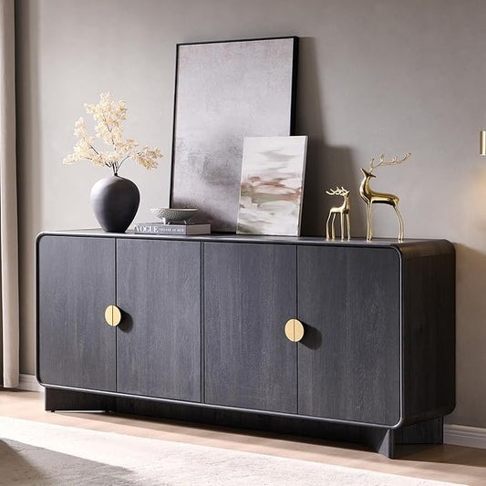 70" Modern TV Stand for TVs Up to 80 inches, 30" Tall Entertainment Center with Storage and Adjustable Shelves, TV Console with Curved Profile Design, Media Console for Living Room, Dark Grey