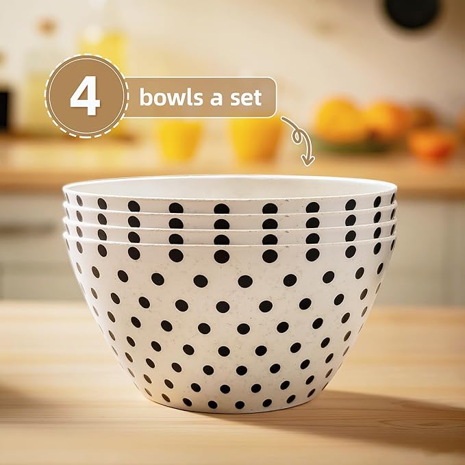 Bowl Set- Set of 4 Bamboo Fiber Lightweight Serving Bowls for Prepping, Cooking and Serving Food, Salad, Appetizers, Dessert, Cereal,Dishwasher Safe, BPA-free, Gift I 22oz. 2.7 * 5.7 in..
