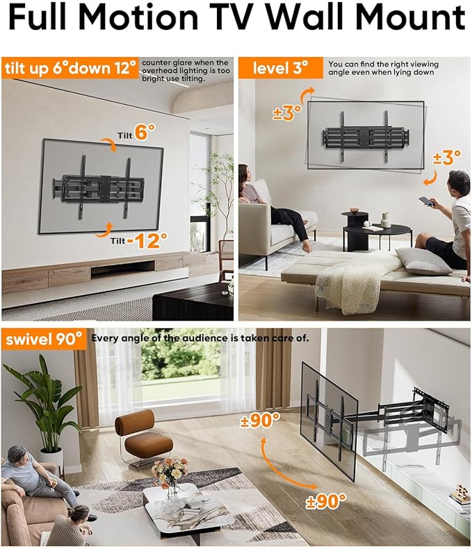Extra Long Arm Sliding TV Wall Mount with 43inch Extension, Heavy Duty Full Motion TV Mount for Extra Large 85, 90, 98, 100, 120" Screens up to 299 lbs, Max VESA 900x600mm, 16-24" Stud Wall