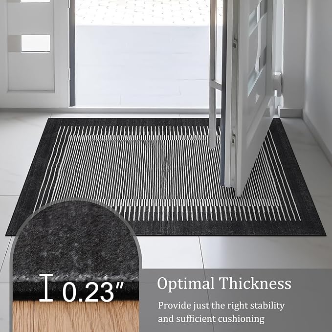 Morebes Modern 2.5x8 Runners for Hallways Non Slip, Black Kitchen Runner Rug Non Skid Washable Bathroom Runner, Stain Resistant Soft Low Pile Indoor Carpet for Hallway Entryway Bedroom