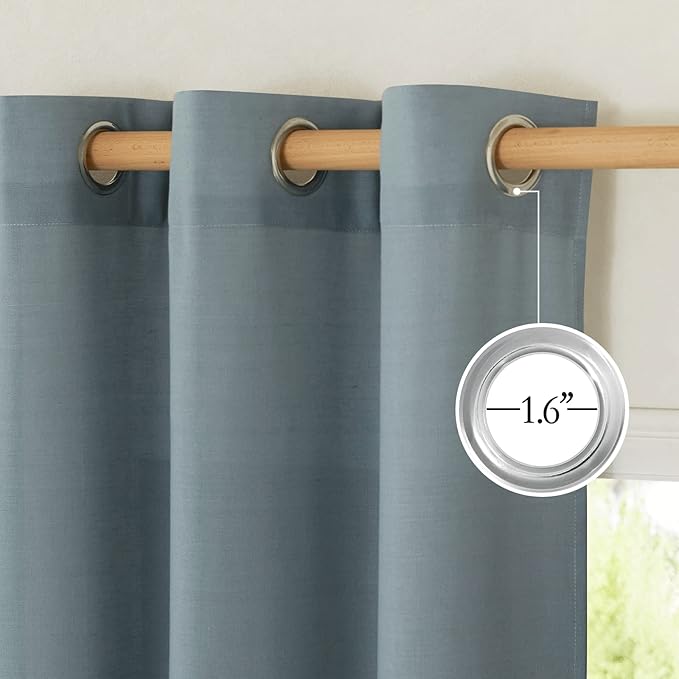NICETOWN Linen 36 inch Curtains for Kitchen Window, Grommet Thick Flax Linen Stone Blue Small Window Treatments Privacy Assured with Light Filtering for Cafe/Kids Room, W42 x L36, 2 Panels