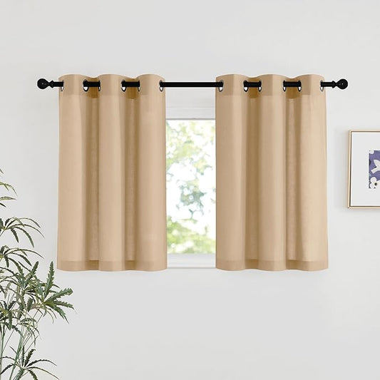 NICETOWN Linen 36 inch Curtains for Kitchen Window, Grommet Thick Flax Linen Burlap Small Window Treatments Privacy Assured with Light Filtering for Cafe/Kids Room, W42 x L36, 2 Panels